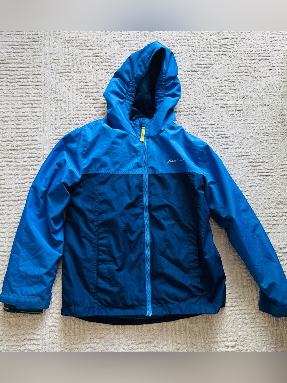 Eddie Bauer Boys' Two-Tone Blue Hooded Rain Jacket